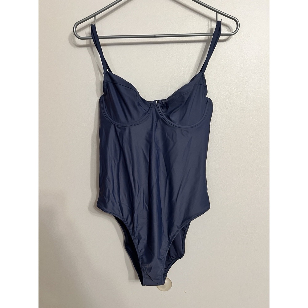 Aerie Underwire One Piece Swimsuit L Navy Blue Cut Out Back Beach Boho